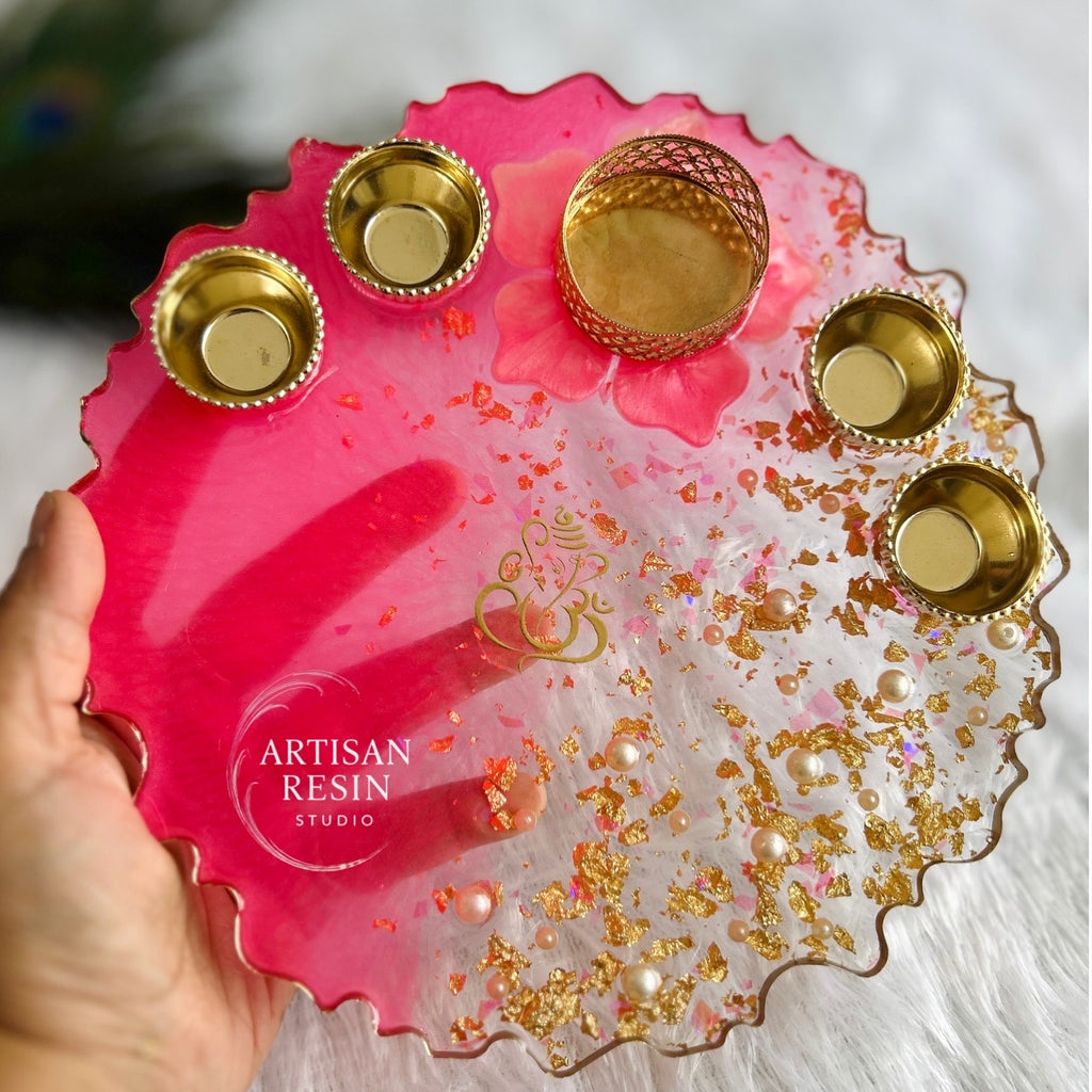 Gold foil & Pearl Resin Thali - 8inch