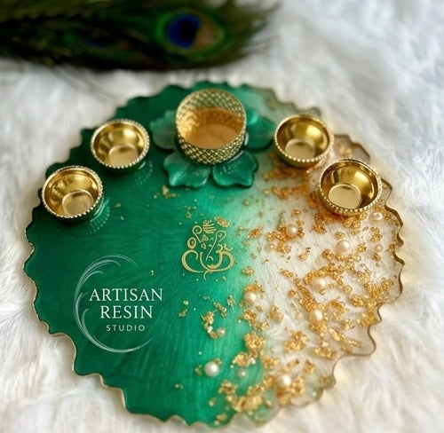 Gold foil & Pearl Resin Thali - 8inch