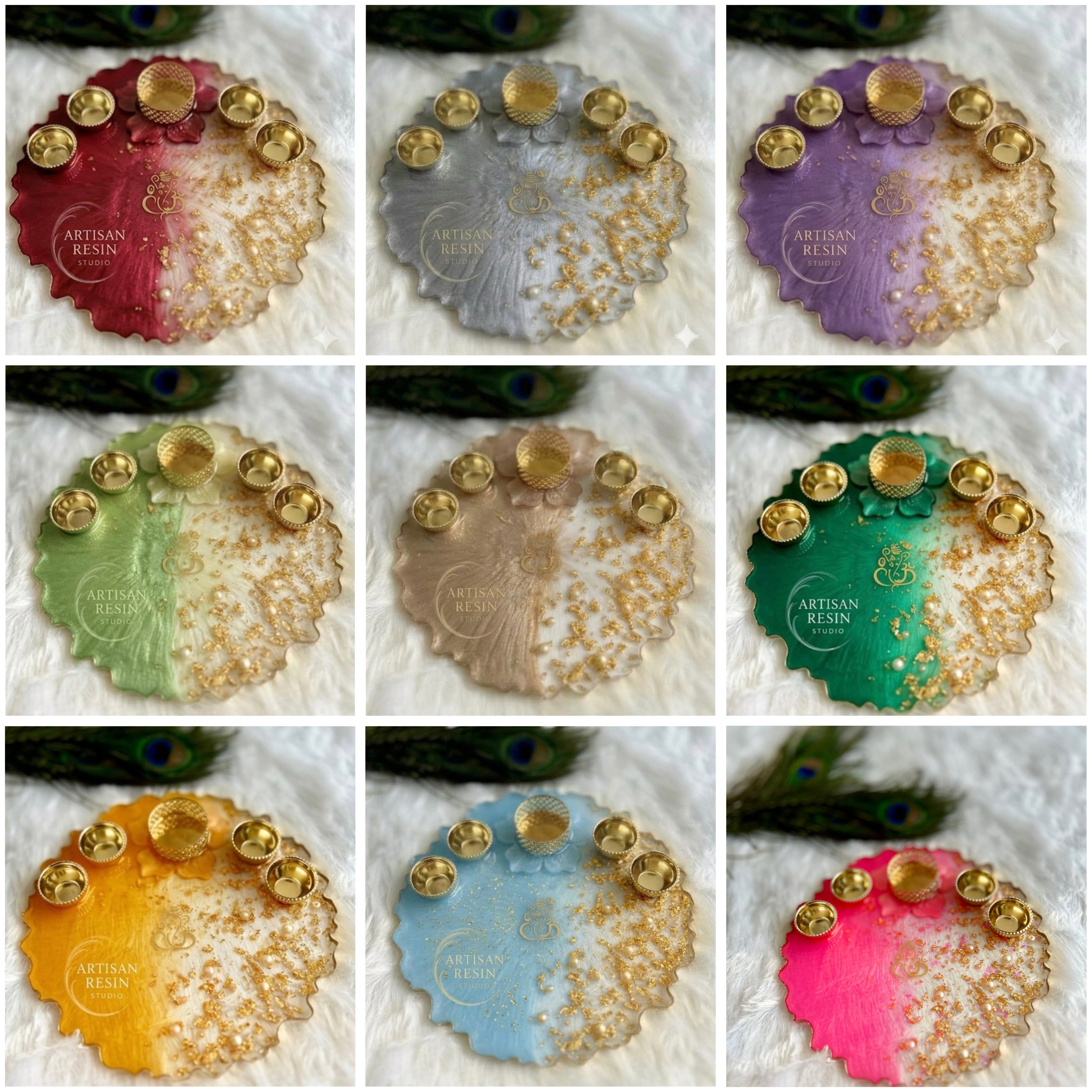 Gold foil & Pearl Resin Thali - 8inch