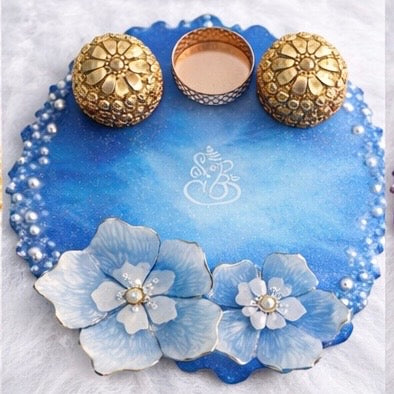 Rice Grain Floral Pooja Thali – 8 inch