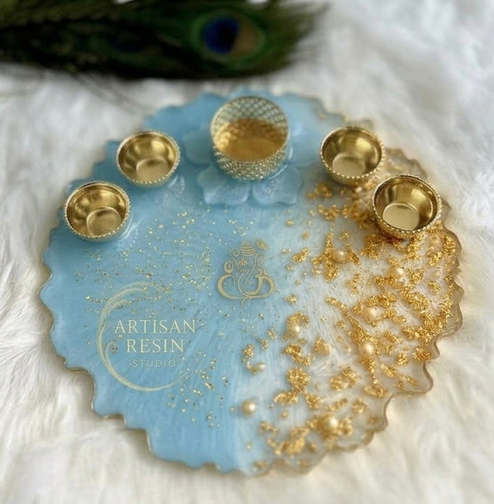 Gold foil & Pearl Resin Thali - 8inch
