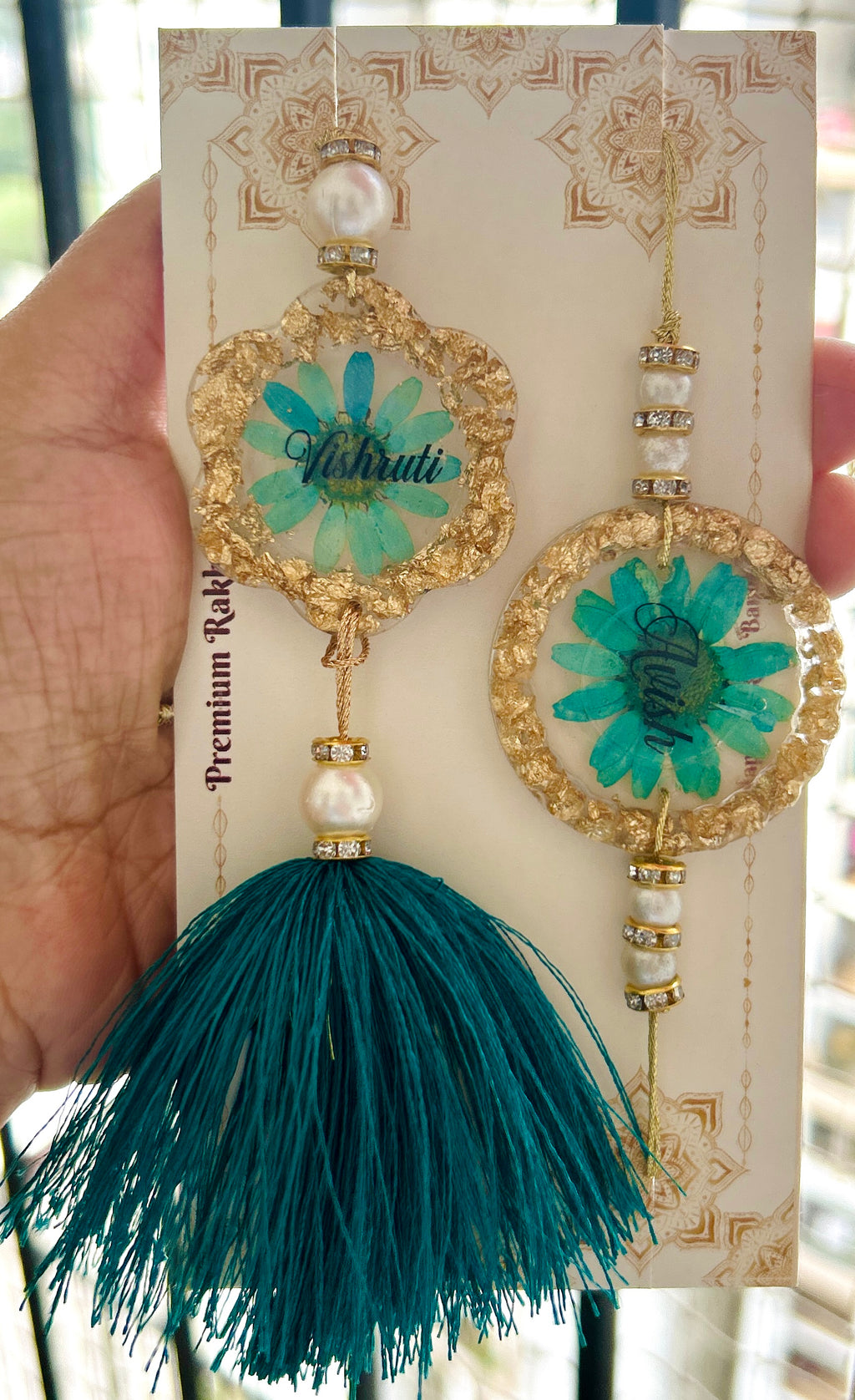 Floral Couple Rakhi (Lumba Rakhi) with Name