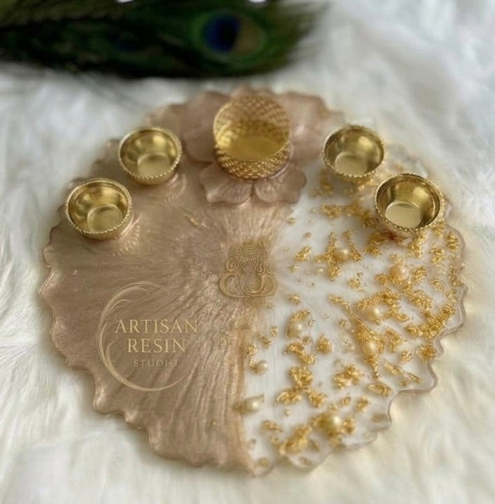 Gold foil & Pearl Resin Thali - 8inch