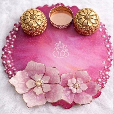 Rice Grain Floral Pooja Thali – 8 inch