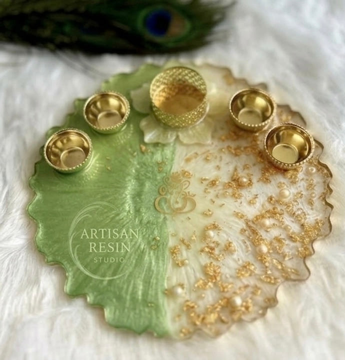 Gold foil & Pearl Resin Thali - 8inch