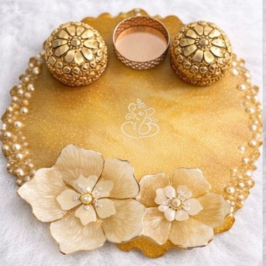 Rice Grain Floral Pooja Thali – 8 inch