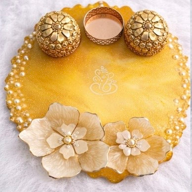 Rice Grain Floral Pooja Thali – 8 inch