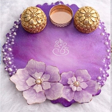 Rice Grain Floral Pooja Thali – 8 inch