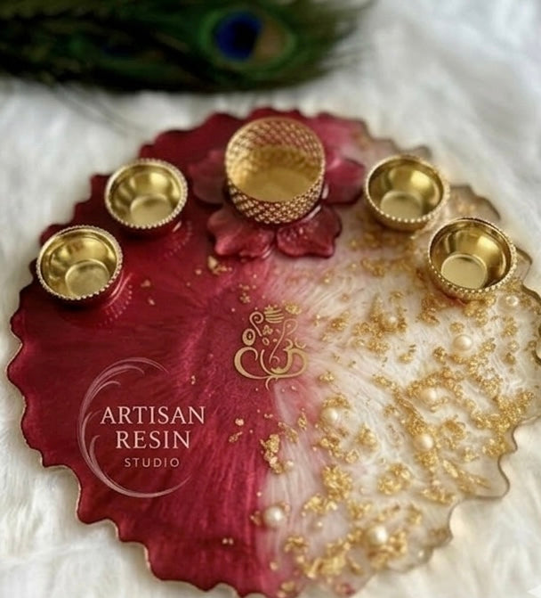 Gold foil & Pearl Resin Thali - 8inch