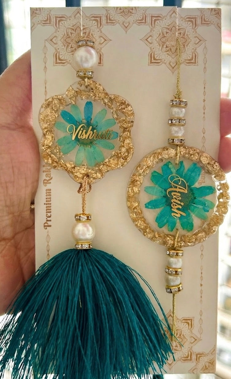 Floral Couple Rakhi (Lumba Rakhi) with Name