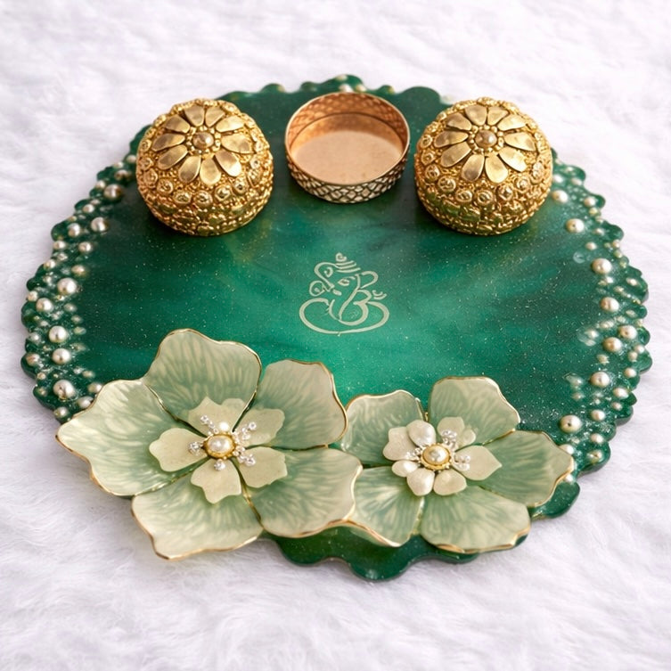 Rice Grain Floral Pooja Thali – 8 inch