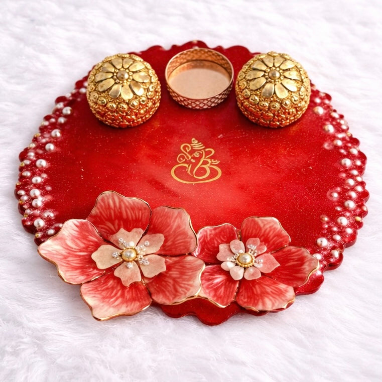 Rice Grain Floral Pooja Thali – 8 inch