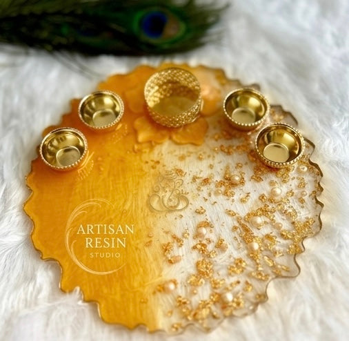 Gold foil & Pearl Resin Thali - 8inch