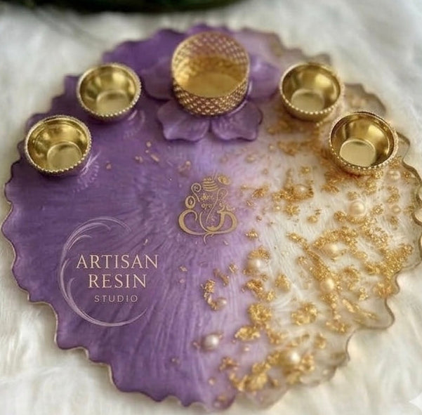 Gold foil & Pearl Resin Thali - 8inch